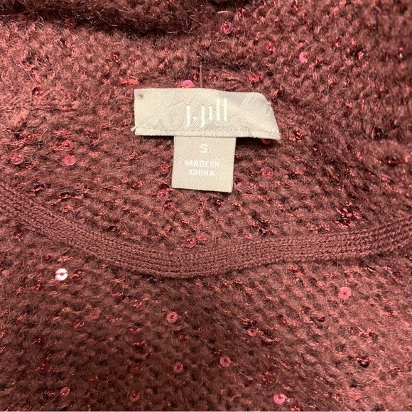 J. Jill Mohair Knit Burgundy Draped Sequin Christmas Holiday Cardigan Sweater - Picture 4 of 6